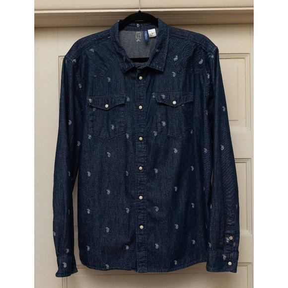 H&M Men's Long Sleeve Paisley Slim Fit Button Down - Picture 1 of 5